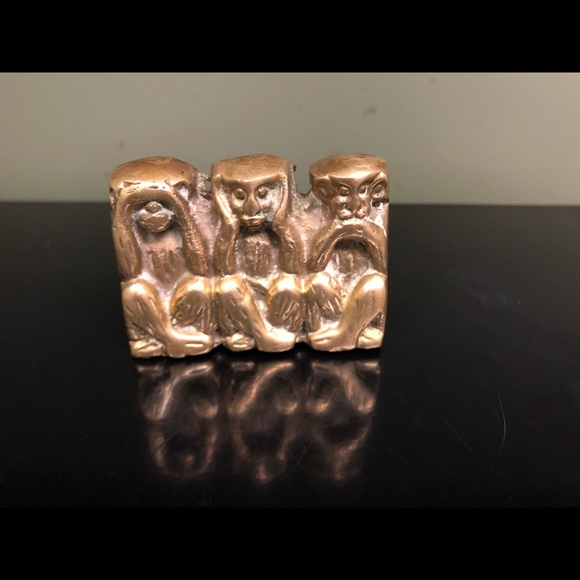 Vintage Three Wise Monkeys Small Brass Statue - Picture 4 of 15
